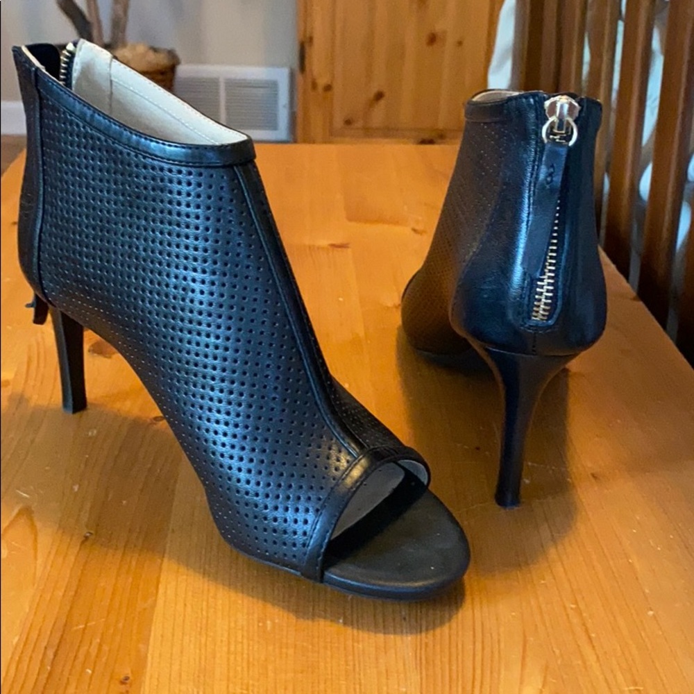 Geox Black “Audie” Peep Toe Leather Booties - 8.5